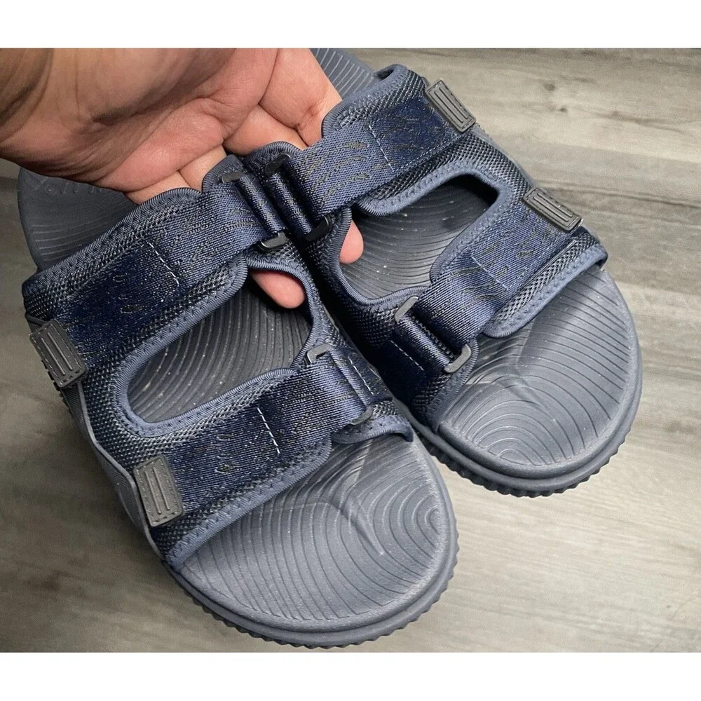 KuaiLu Mens Orthotic Sports Slide Sandals Adjustable Straps Blue Size 12